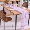 French Pastoral Style Embroidered Flower Lace Table Runner Retro Romantic Lace Tulle Runner Long Strip Breathable Table Linen
