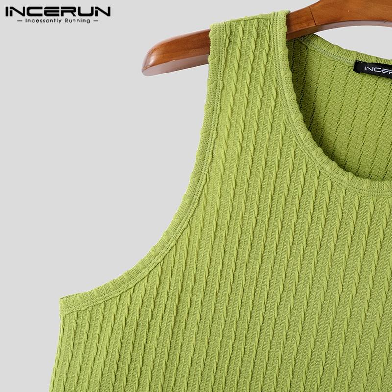 INCERUN Men Summer O-neck Sleeveless Texture Casual Sports Tank Tops T-shirts