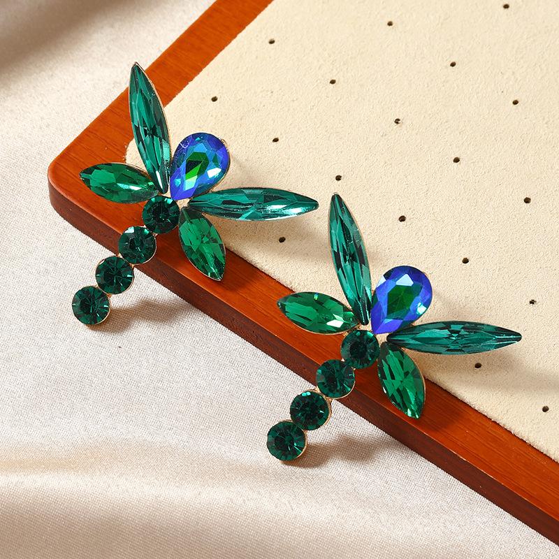 Stylish Dragonfly-Shaped Diamond Earrings for Women - European & American Design