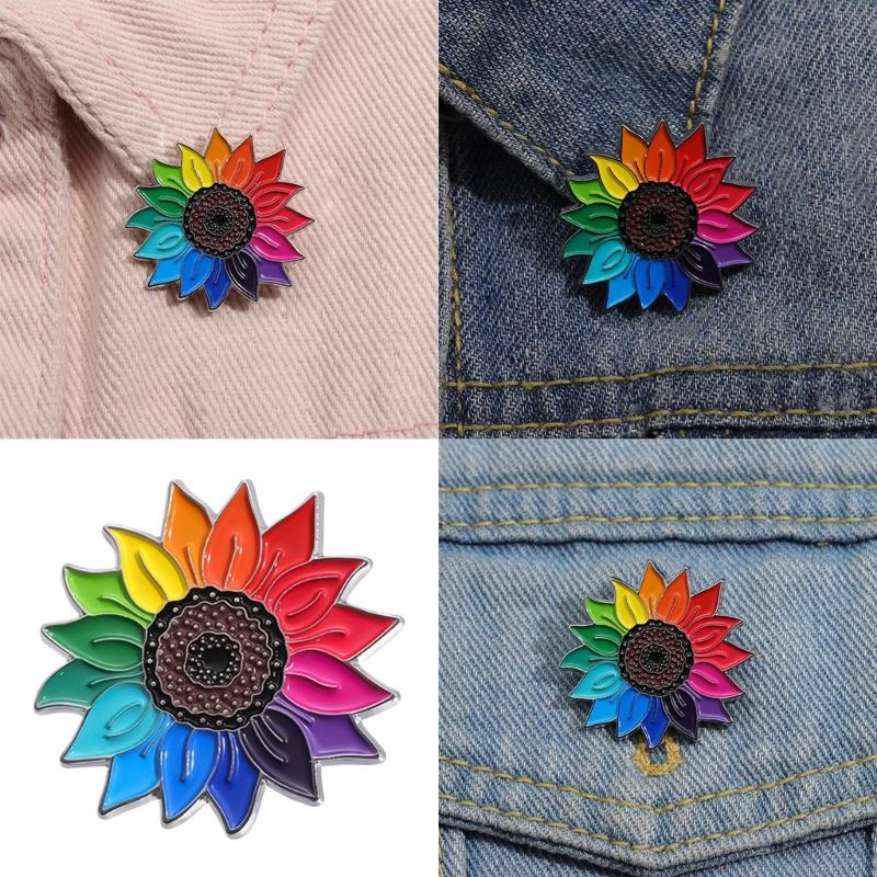 Rainbow Sunflowers Brooch Pins Fashionable Sturdy Alloy Jewelry Decoration for Women and Teens Versatile Accessory