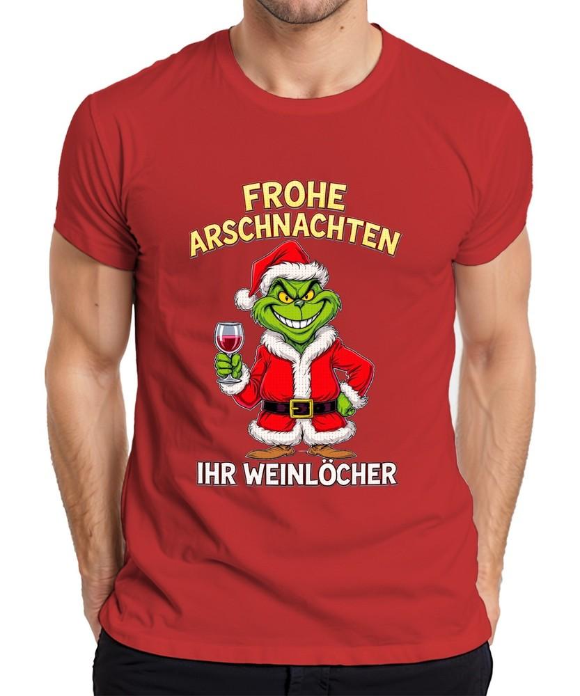 Frohe Arschnachten Weihnachtsgrinch Weinhumor Geschenk Weinparty Herren Tshirt