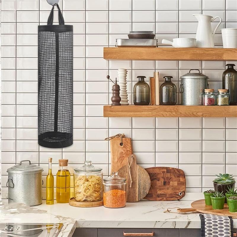 2pcs Mesh Plastic Bag Holder Carrier with Stick Hooks Garbage Bag Storage Organizer