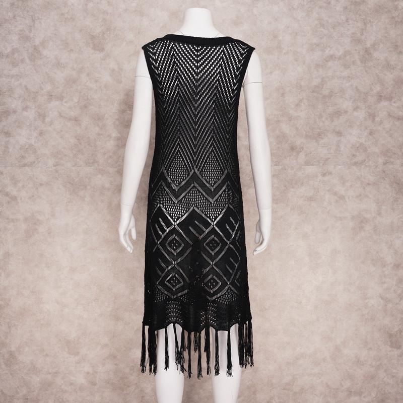 2022 Casual Knit Bikini Cover Up Sexy Recorte Sin mangas Fringe Slim Fit Mini Vestido Verano Mujer Ropa de playa Traje de baño Cubrir Q1398