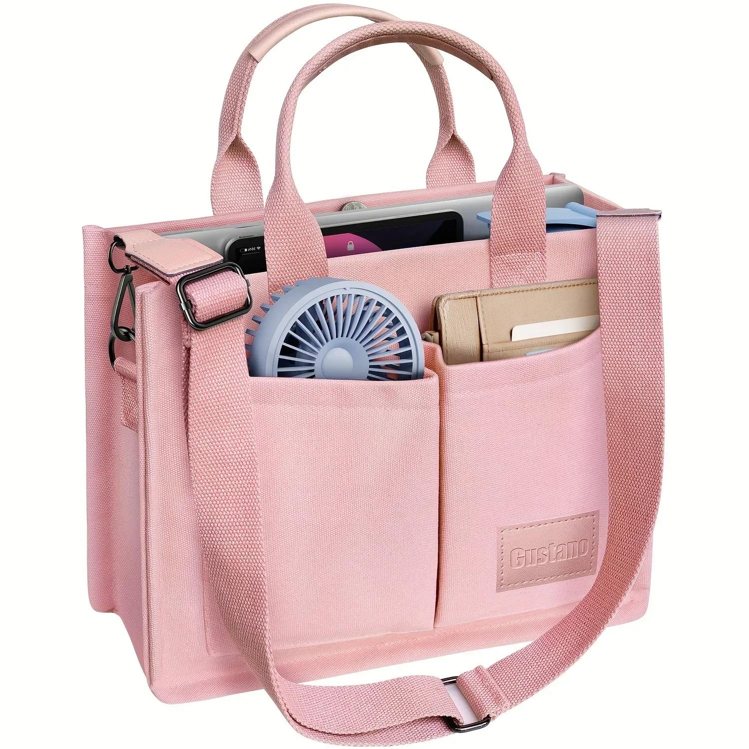 

Large Capacity Women s Canvas Tote Handbag Multiple Pockets Commuting Shoulder Bag For Female Multi-functional Crossbody Bag