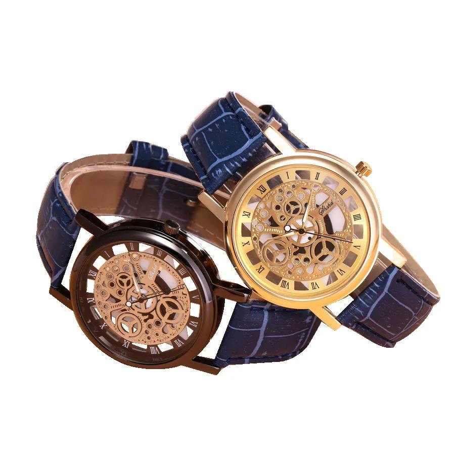 Fashion Business Skeleton Watch Men Wristwatch Leather Band High-end and High-Grade Women Clock