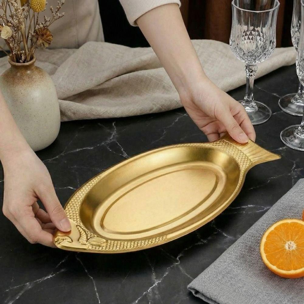 Stainless Steel Fish Shaped Plate Thickening Barbecue Plate Creative Snack Plate Restaurants