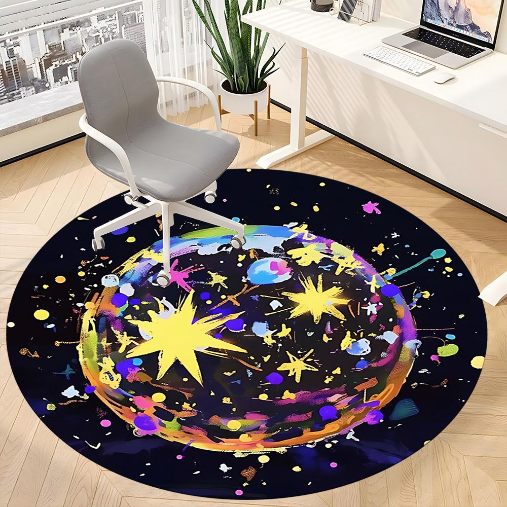 1PC Cosmic Painting Office Round Rug, Non slip, Soft and Durable Office Rug for Interior Decoration, Perfect for Office
