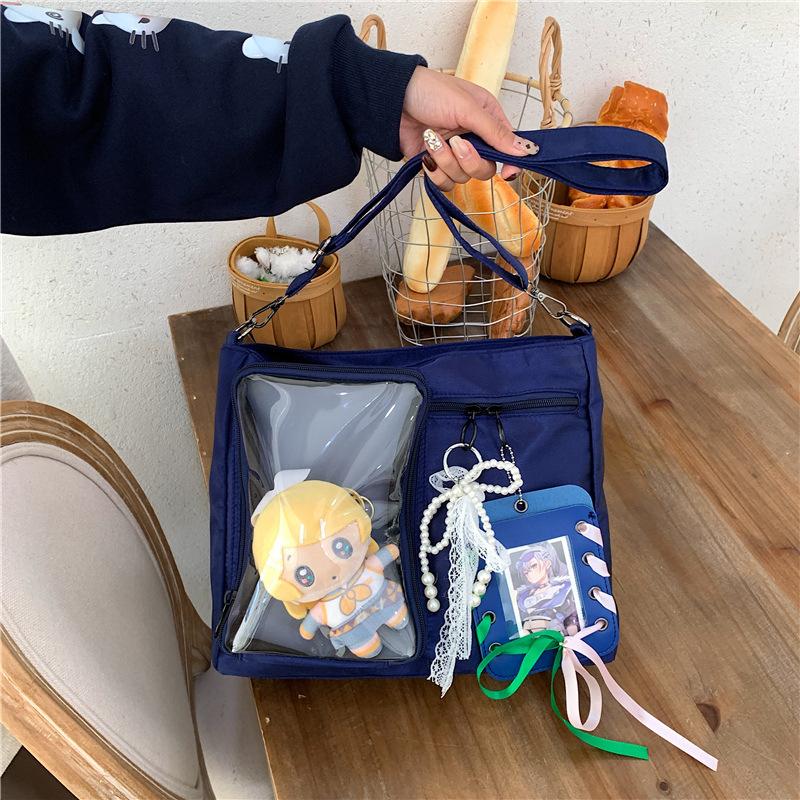 New academic style class messenger bag women's simple large-capacity tote bag transparent bar shoulder pain bag