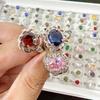 Colorful crystal glass ring women's alloy finger ring  vintage hollowed out ring