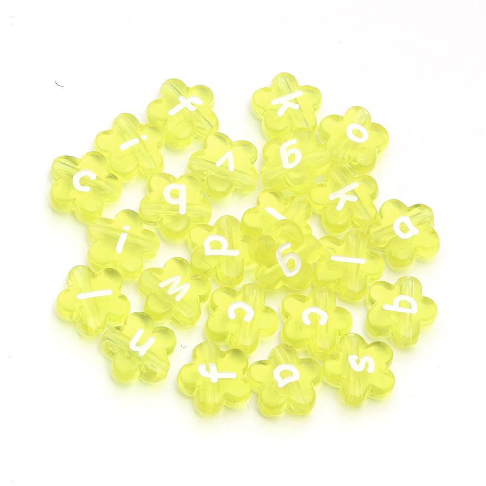

50pcs Flower Shape Letter Beads Colorful Transparent Acrylic Beads Loose Spacer Beads For Jewelry Making DIY Necklace Bracelet жовтий