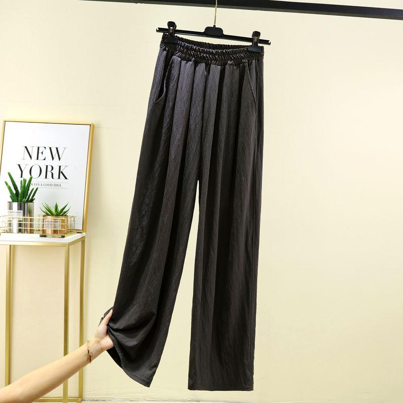 

Plus size Pleat Wide-Leg Pants Women Spring and Summer High Waist Casual Lazy Yamamoto Pants Outer Wear Slimming Mop Straight Trousers Dark gray 2XL (75.00 kg-85.00 kg recommended