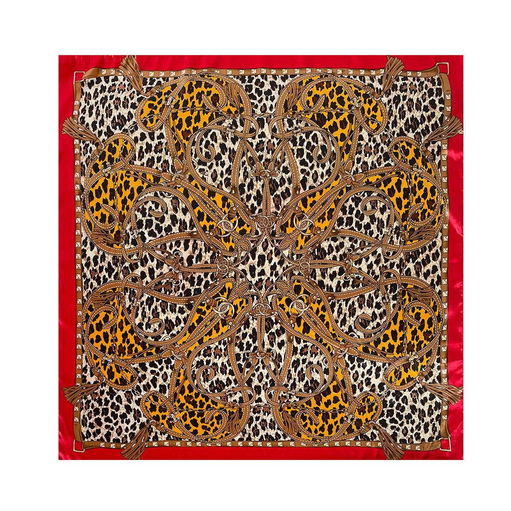 90cm Faux Silk Satin Square Scarf – Leopard Print Silk Scarf for Women, New Style Headscarf and Shawl