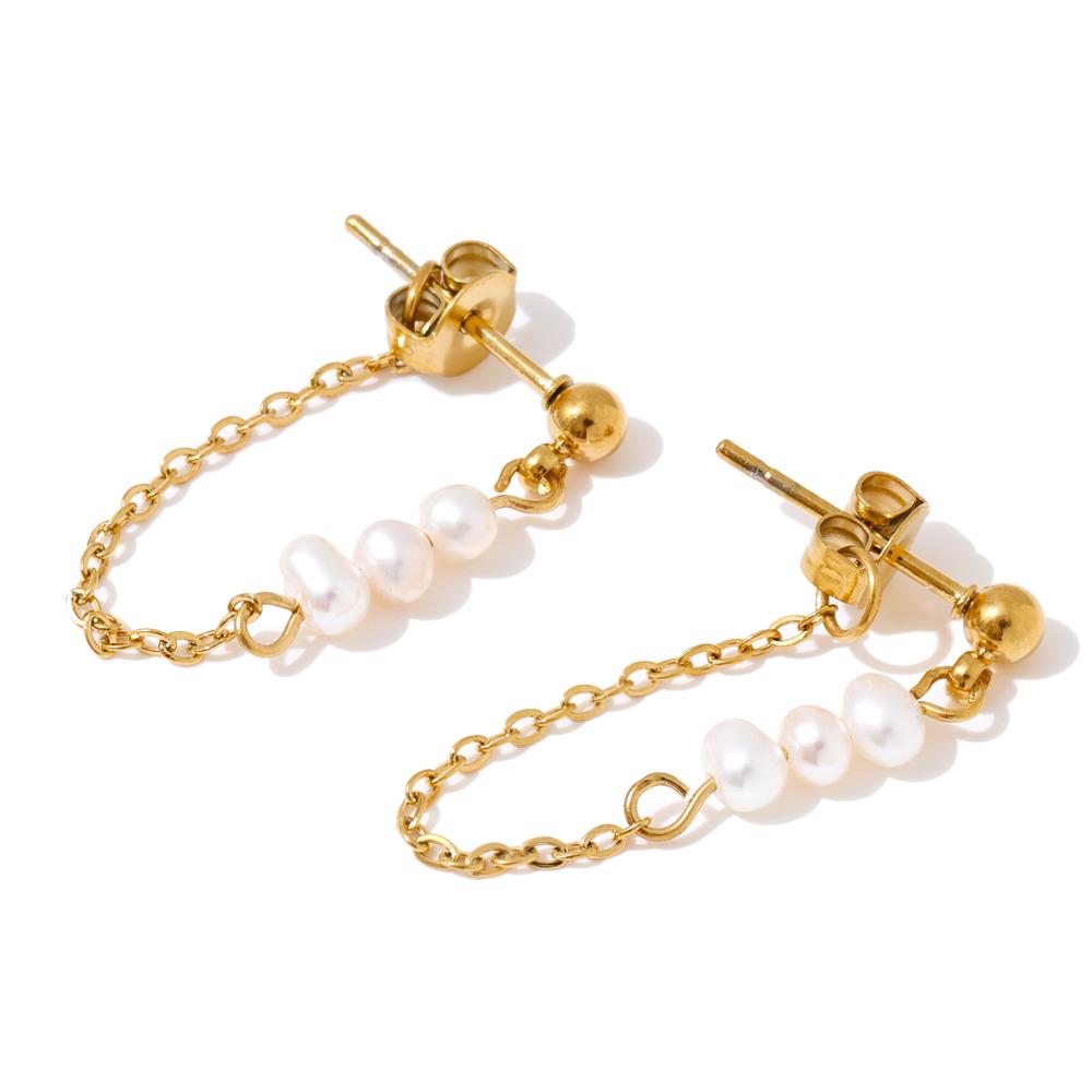

Yhpup Stainless Steel Natural Pearls Chain Tassel Drop Dangle Earrings for Women Popular Fashion Daily Korean Jewelry