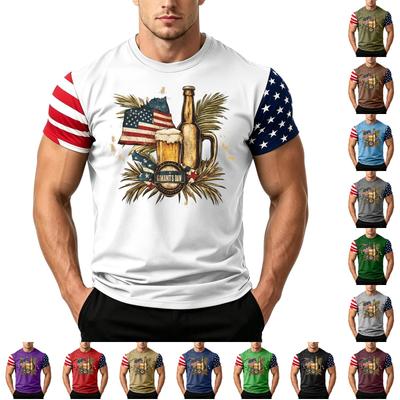 Men's Loose Fit Short Sleeve T Shirt with Flag Print Casual Summer Daily Wear Comfortable Top for Outdoor Activities and Everyday Use