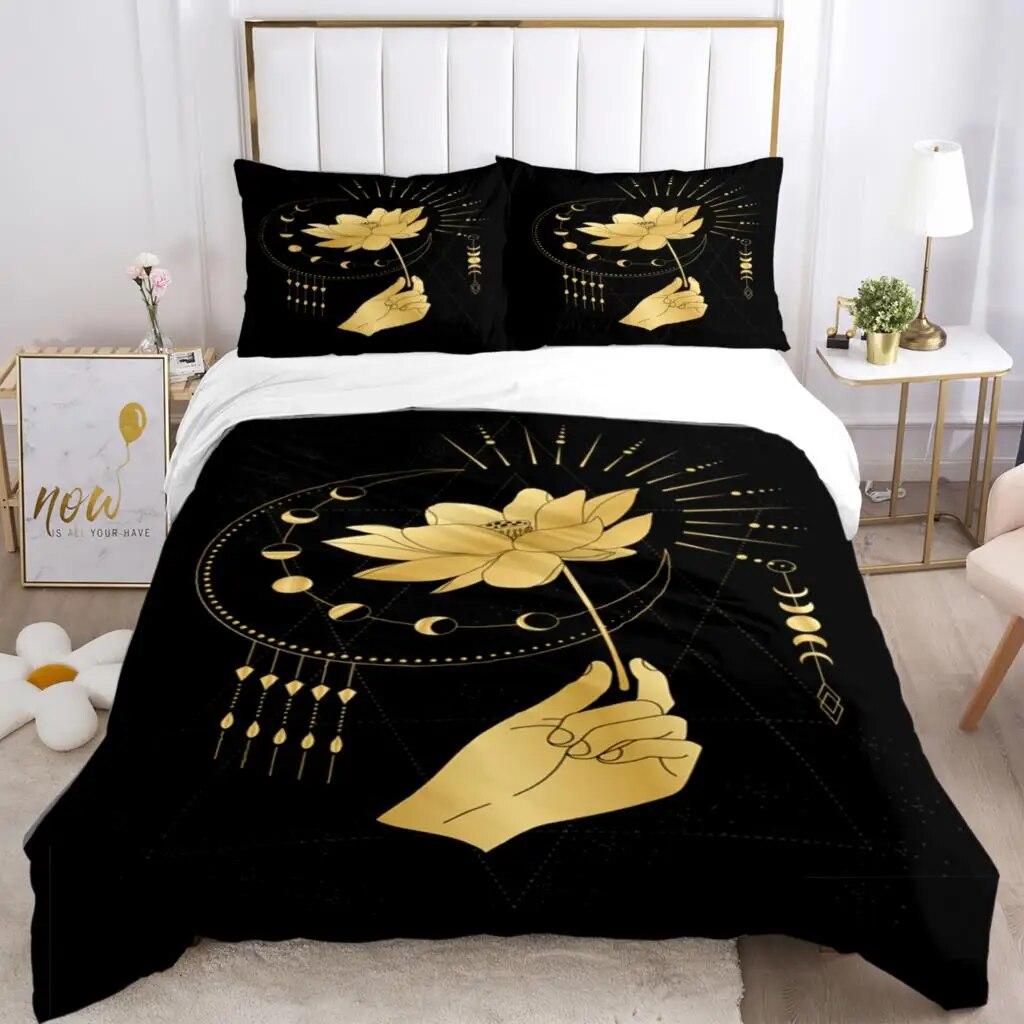 Magic Astrology Esoteric Gold Print Three Piece Set Fashion Bedding Article Children Or Adults For Beds Quilt Covers Pillowcases