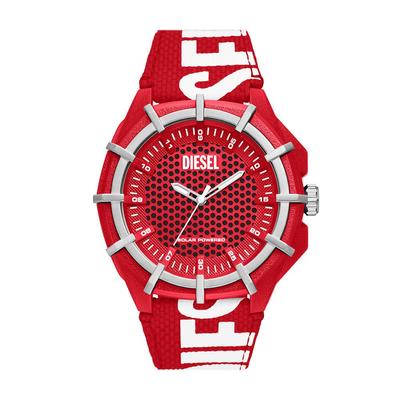 Ceas Diesel Frame alimentat solar, stil cu 3 indicatoare, rPET roșu, Stil 3, DZ462, Roșu, Roșu, 51mm, Curea.