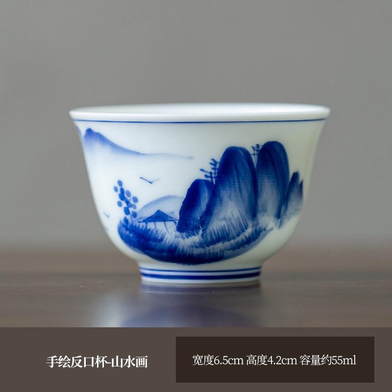 55ml Hand-painted Blue And White Landscape Teacups Ceramic Tea Mug Chinese Kung Fu Master Cup Small Tasting Teaware Drinkware
