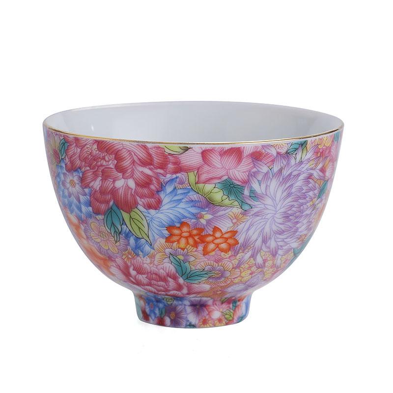 Enamel Master Cup Ceramic Tea Cup Gold-Plated Palace Style Tea Bowl Carved Kung Fu Tasting Cup Large Single Cup Tea Bowl
