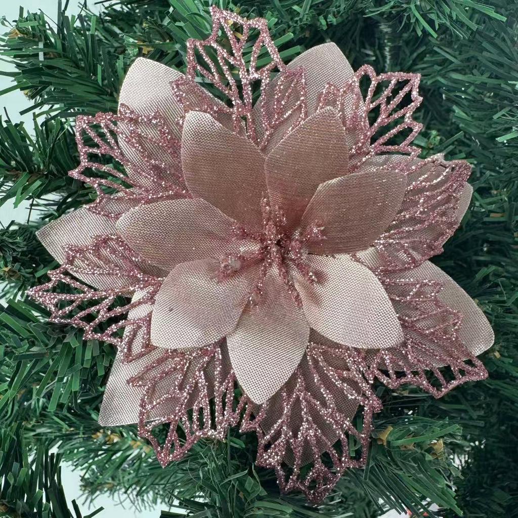 1PC Christmas Golden Glitter 14cm Flower Christmas Tree Decoration Ornaments Color Glitter Home Party Decoration Supplies