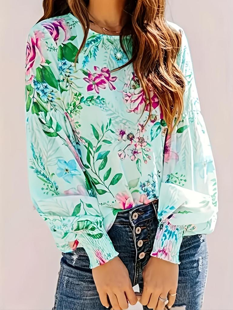 Women's 2024 Casual Loose Long Sleeve Shirt with European and American Print Design