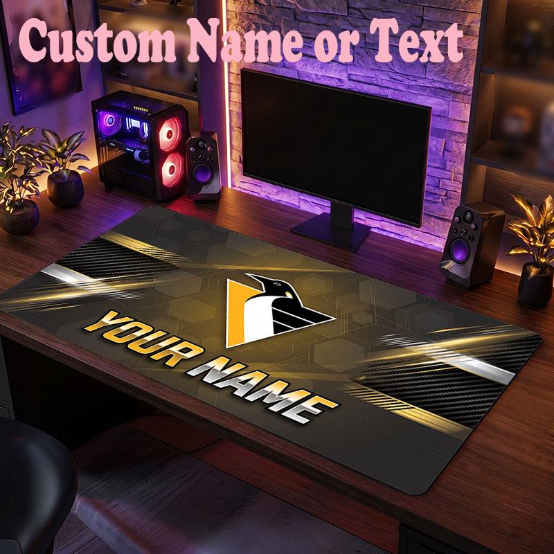 Pittsburgh Penguins Customized Name Text Mouse Pad, Large Desk Mouse Mat Personalized Home Office Present