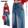American Retro Lace Wide-Leg Denim Jeans