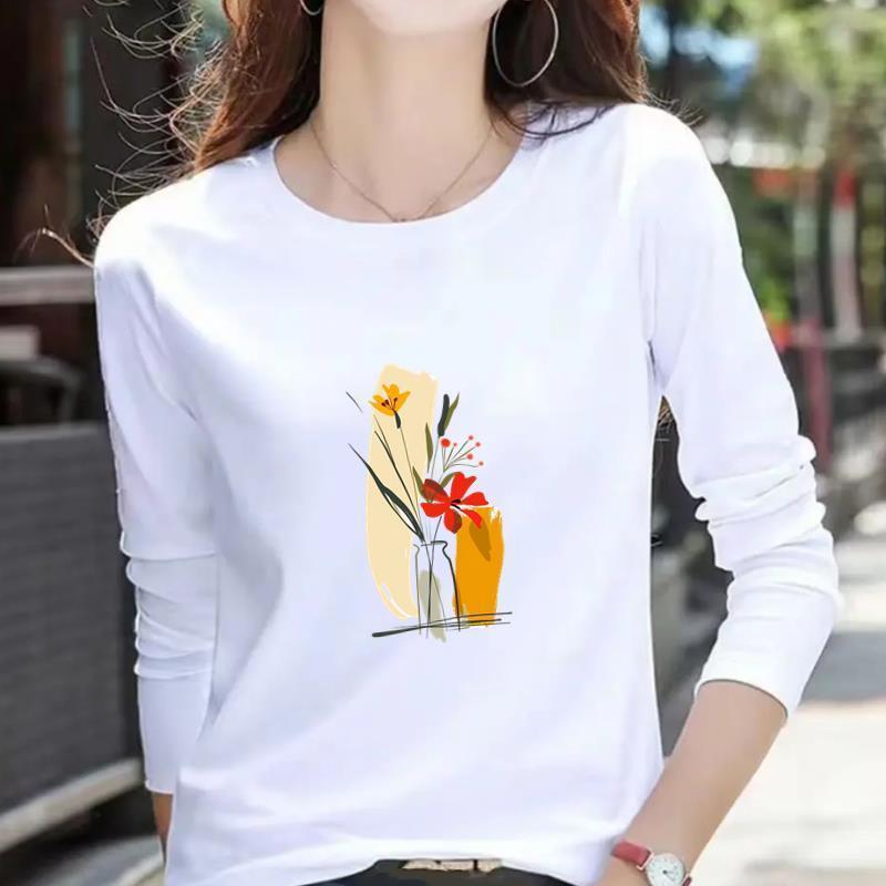 Women's Casual Heart Letter Print Long Sleeve Round Neck T-shirt for Spring & Autumn