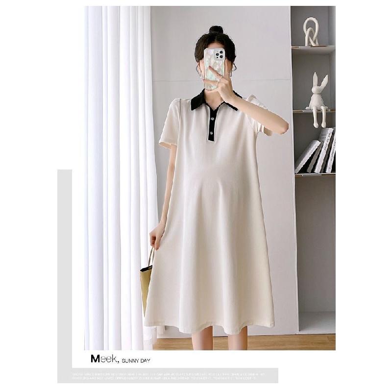 Maternity dress summer short-sleeve polo dress with turn-down collar short-sleeve maternity dress