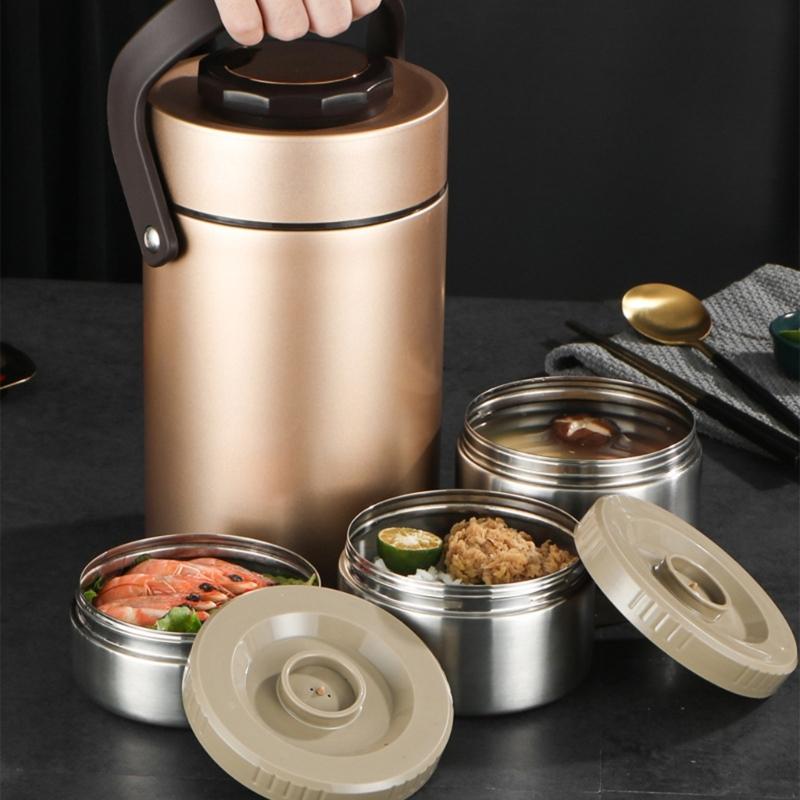 Thermal Insulated Wide Mouthes Soup Jar 3 Layer Stackable Bentos Box Leak Proof 12H Heat Retention Lunch Container