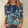 Women's Casual Floral Print Round Neck Three Quarter Sleeve Top Lightweight Comfortable Fit Suitable for Everyday Wear
