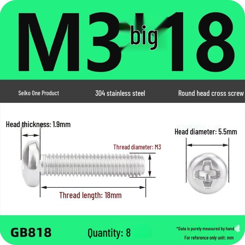 Phillips Pan Head Machine Screws, 304 Stainless Steel, Sizes M1-M10