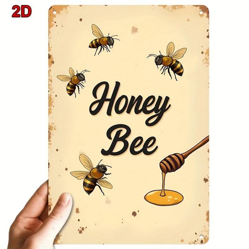 Vintage Bees & Honey Metal Tin Sign for Kitchen Farm Interior Decor