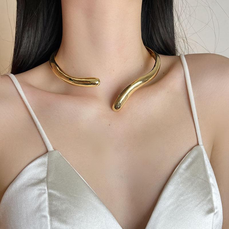 Tooxika Minimalist Niche Cold Wind Metal Glossy Water Drop Open Collar Fashion Personality Collar Necklace