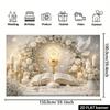 Sacrament of Communion Backdrop, Holy Eucharist Theme with Golden Chalice and White Roses for Photo Booth