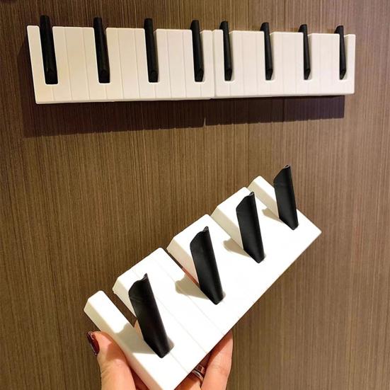 Piano Keys Wall Hooks Wall Mounted Organzier with 4 Hooks Adhesive Piano Design Entryway Hooks for Keys Hats Umbrellas Clothes Bathroom Kitchen