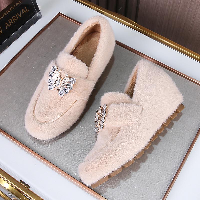 Women s Fluffy Velvet Slip-On Loafers - 2025 Winter Style, Thick Sole, Warm Outdoor Cotton Shoes 34