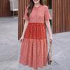 ZANZEA Women Casual Round Neck Loose Short Sleeve Plaid Print Dress