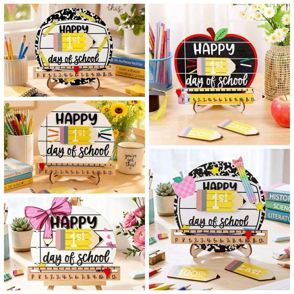 Classroom Decor Wooden Day of School Sign DIY Ornaments School Opening Decorations School Gift Photo Prop Classroom