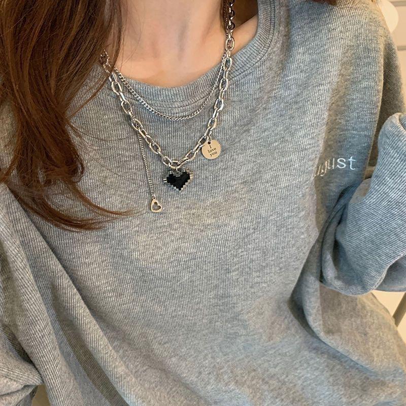 Titanium Steel Heart-shaped Necklace for Women, High-end Style Multi-layered with Sweater Chain