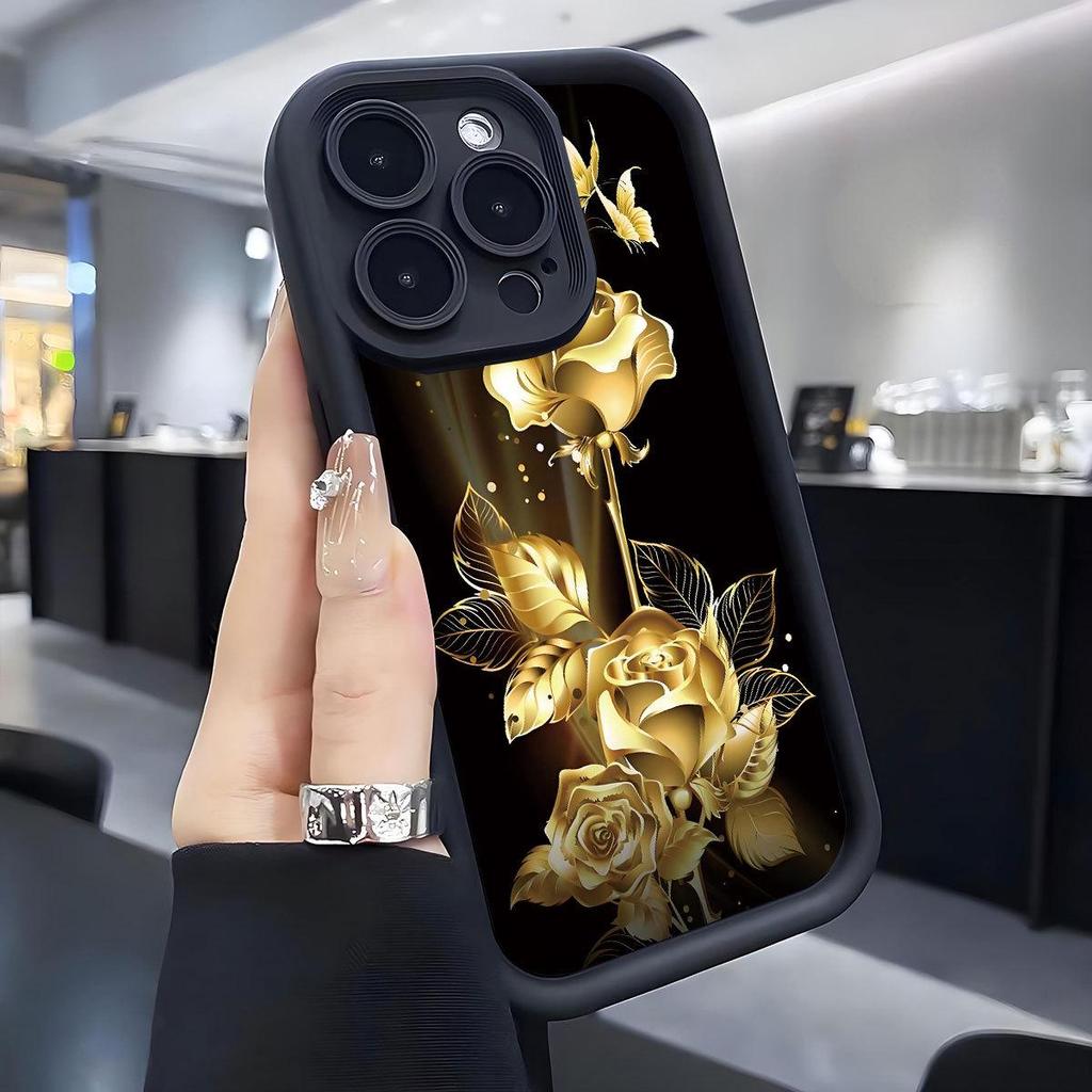Gold Label Floral Steps Black Phone Case for iPhone 14/15/16/17 Pro Max