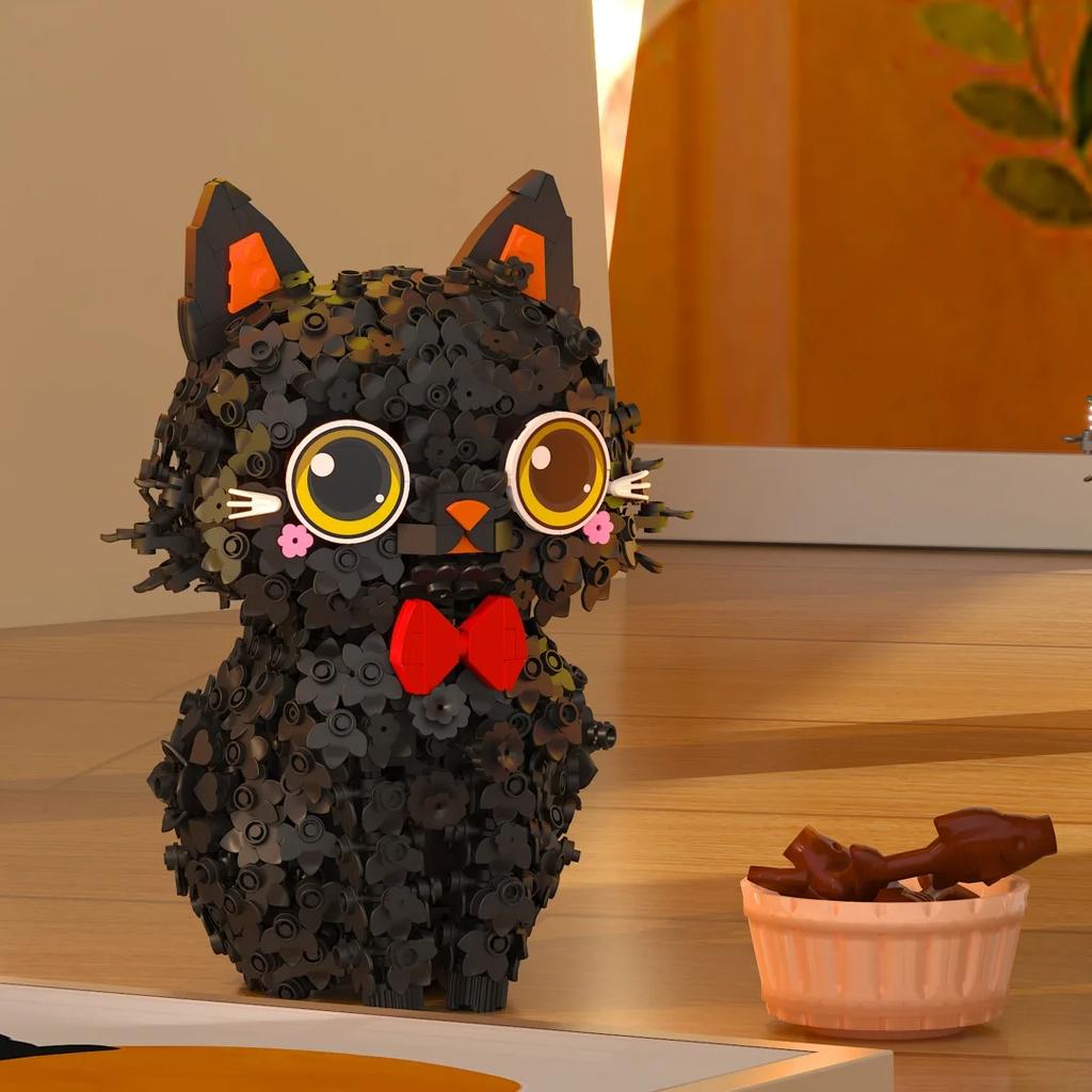 Adorable Black Cat Building Block Toys Full of Flowers - Bring Good Mood Challenging Assembly for an Exciting Artistic Creation