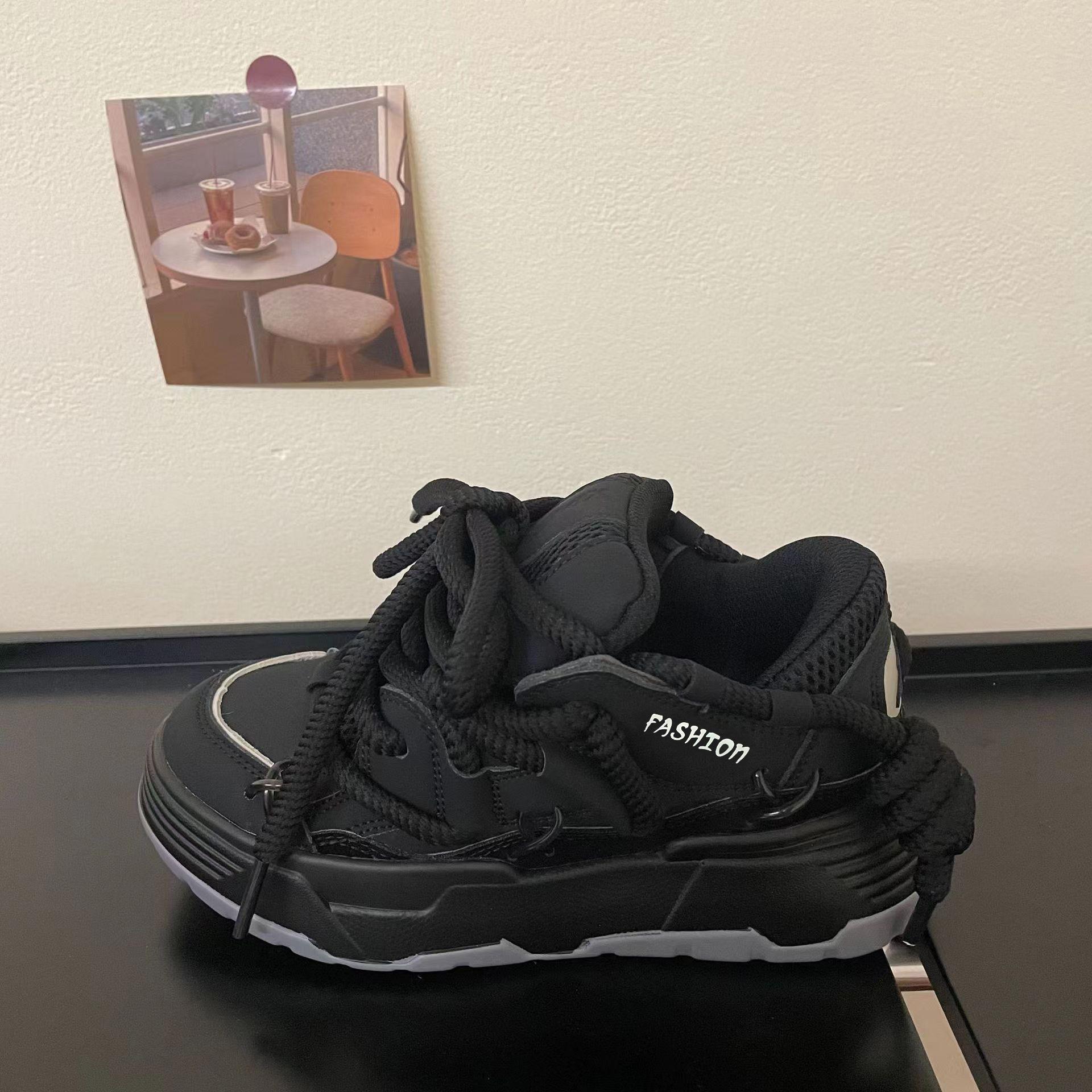 

Couple New Mesh Leather Casual Shoes Trend Breathable Platform Men s Board Shoes Womens Original Sneakers Unisex Plus Size 36-44 44 чёрный