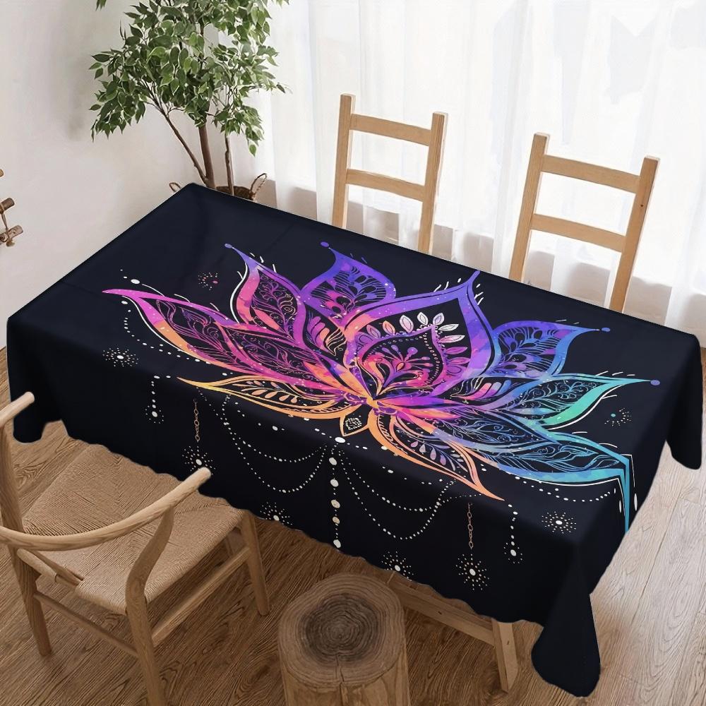 Boho Lotus Flower Rectangle Table Cloth for Table Decor Kitchen Dining Waterproof Reusable Tablecloth for Table Wedding Party
