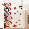 Cartoon Kitty Window Graphics Christmas Cat Door Sticker Cute Santa Hat Kittens Wall Decal Self Easy Peel And Stick Murals Adhesive Waterproof