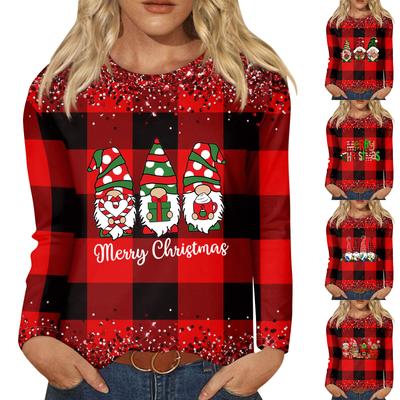Damen Weihnachts-Tops Weihnachts-Langarmshirts Damen Weihnachts-Bedruckte Langarm-Tops Normale Freizeit-Tops