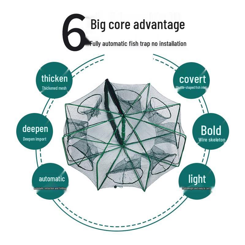 Foldable Thickened Fish and Shrimp Trap Net for Outdoor Fishing.