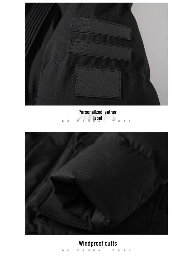 Men's Plus Size Mid-Length Winter Jacket with Detachable Hood and Fur Collar