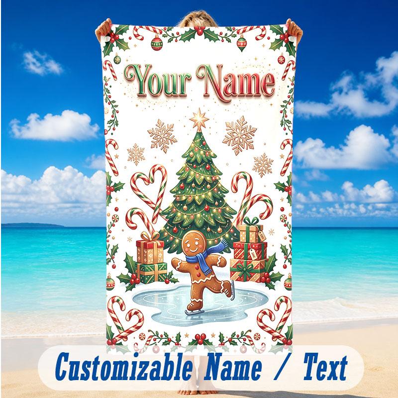 Christmas Theme Beach Towel Personalized Custom Name & Text Soft Quick Dry Beach Towel for Swimming Travel