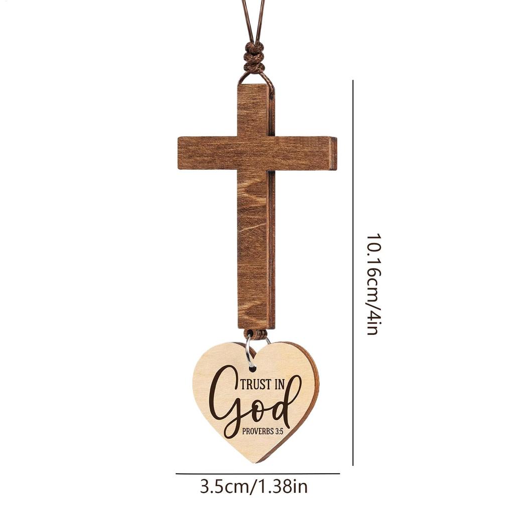 Car Rearview Mirror Hanging Cross Wood Christian Bible Verse Ornament Unisex Christian Jesus Car Interior Decorations Gift