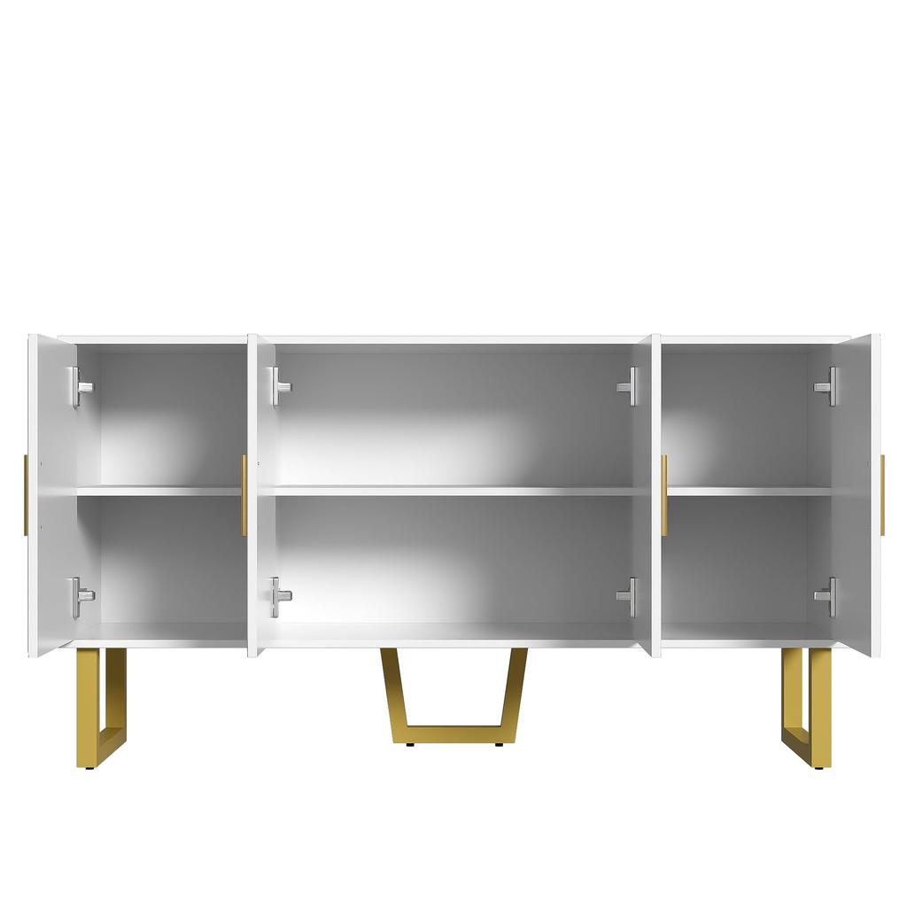 Sideboard mit hochglänzenden strukturierten Türen und goldenen Griffen, TürenDesign, höhenverstellbare Regale für Wohnzimmer und Schlafzimmer